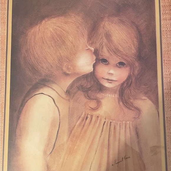 A Little Kiss Nicely Framed Print by Margaret Kane Boy Kissing Girl MCM Big Eyes - Picture 3 of 6